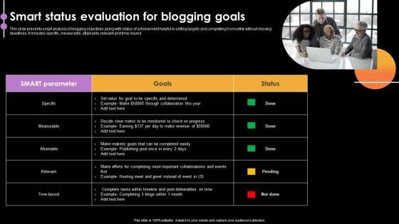 Smart Status Evaluation For Blogging Goals Template PDF