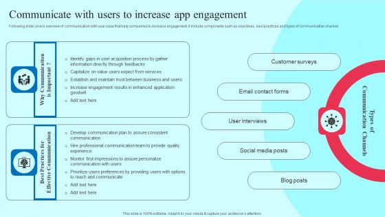 Smartphone Application User Acquisition Techniques Communicate With Users To Increase App Engagement Themes PDF