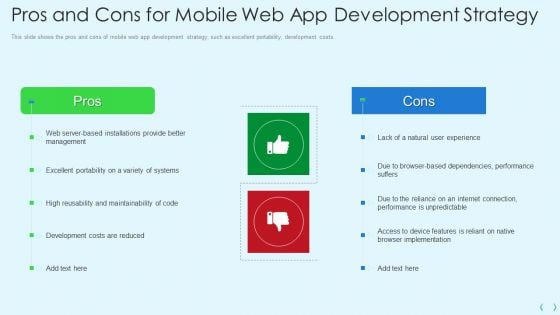 Smartphone Operating System Development IT Pros And Cons For Mobile Web App Development Strategy Background PDF