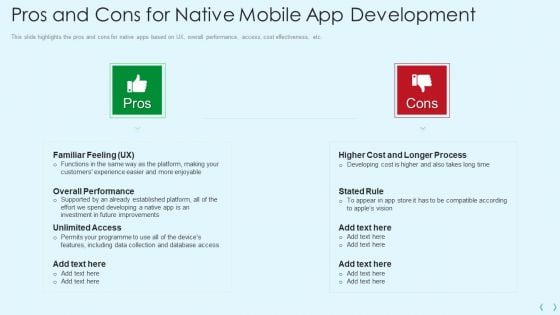 Smartphone Operating System Development IT Pros And Cons For Native Mobile App Development Brochure PDF