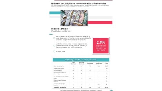 Snapshot Of Companys Allowance Plan Yearly Report One Pager Documents Snapshot Of Companys Allowance Plan Yearly Report One Pager Documents