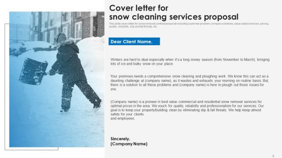 Snow Cleaning Services Proposal Ppt PowerPoint Presentation Complete Deck With Slides