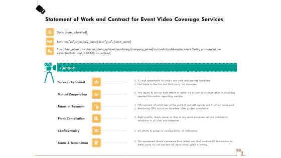 Social Gathering Movie Making Statement Of Work And Contract For Event Video Coverage Services Diagrams PDF