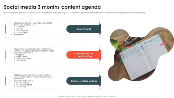 Social Media 3 Months Content Agenda Template PDF