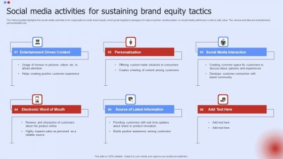 Social Media Activities For Sustaining Brand Equity Tactics Clipart PDF Social Media Activities For Sustaining Brand Equity Tactics Clipart PDF