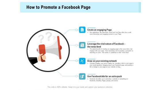 Social Media Advertisement How To Promote A Facebook Page Ppt Infographic Template Images PDF