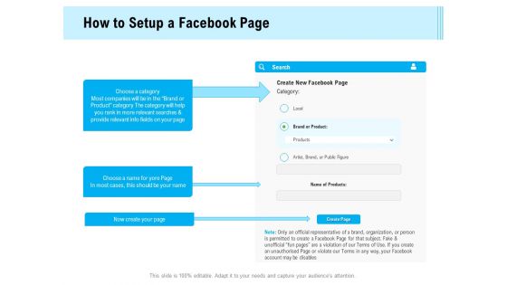 Social Media Advertisement How To Setup A Facebook Page Ppt Styles Structure PDF