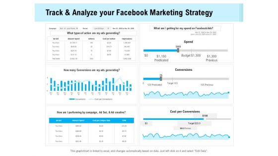 Social Media Advertisement Track And Analyze Your Facebook Marketing Strategy Ppt Model Format Ideas PDF