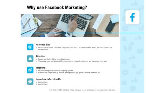 Social Media Advertisement Why Use Facebook Marketing Ppt Gallery Information PDF Social Media Advertisement Why Use Facebook Marketing Ppt Gallery Information PDF