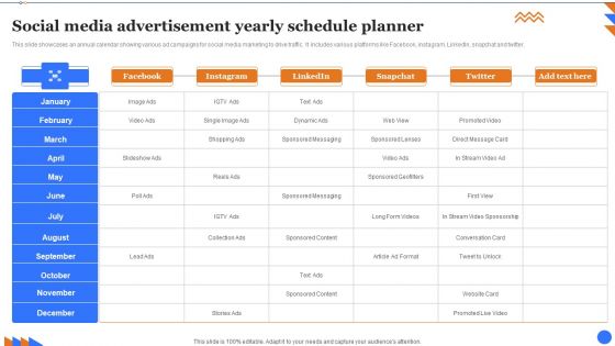 Social Media Advertisement Yearly Schedule Planner Graphics PDF