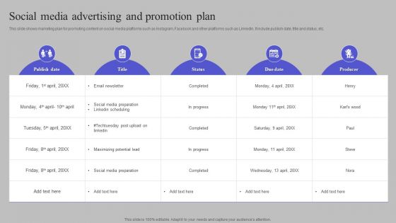 Social Media Advertising And Promotion Plan Introduction PDF