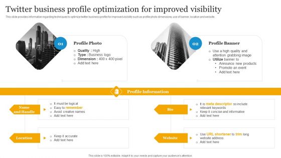 Social Media Advertising Through Twitter Twitter Business Profile Optimization For Improved Visibility Introduction PDF