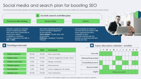 Social Media And Search Plan For Boosting SEO Icons PDF