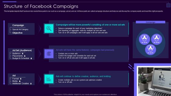 Social Media Brand Promotion Instructions Playbook Structure Of Facebook Campaigns Designs PDF
