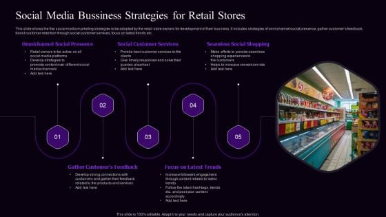 Social Media Bussiness Strategies For Retail Stores Infographics PDF