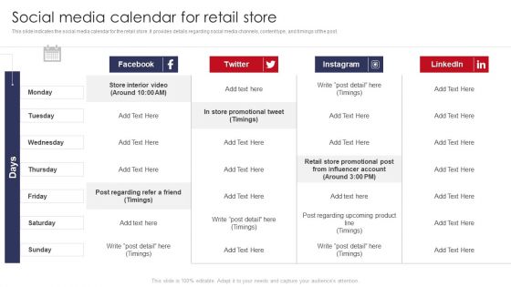 Social Media Calendar For Retail Store Retail Outlet Operations Performance Evaluation Information PDF