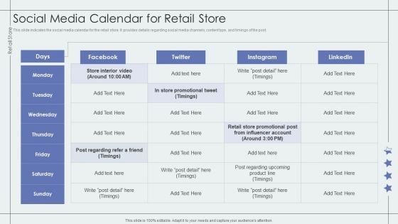 Social Media Calendar For Retail Store Retail Outlet Performance Assessment Professional PDF