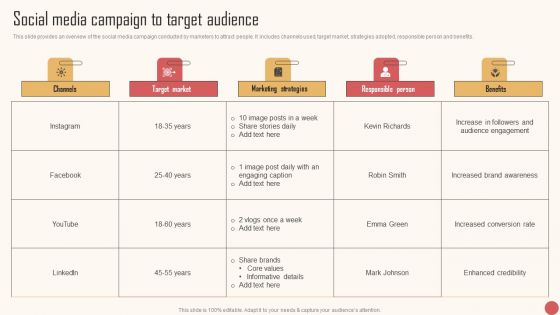 Social Media Campaign To Target Audience Icons PDF