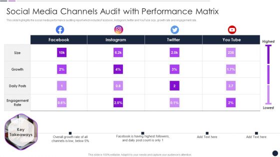 Social Media Channels Audit With Performance Matrix Rules PDF