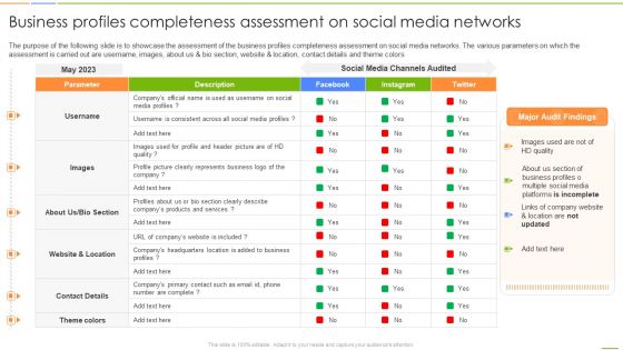 Social Media Channels Auditing Business Profiles Completeness Assessment On Social Media Designs PDF