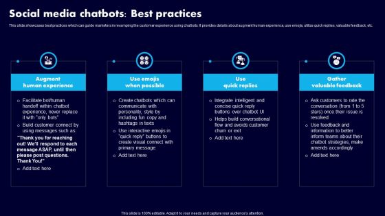 Social Media Chatbots Best Practices Ppt File Influencers PDF