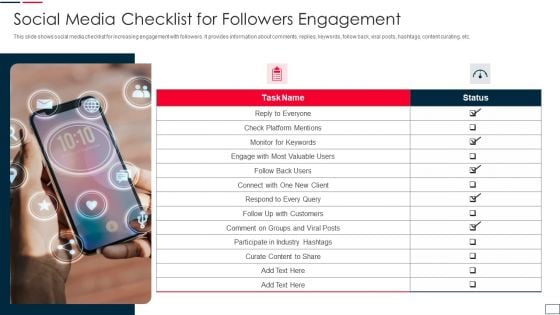 Social Media Checklist For Followers Engagement Mockup PDF Social Media Checklist For Followers Engagement Mockup PDF