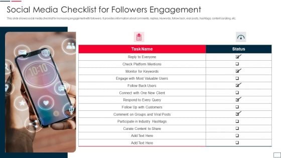 Social Media Checklist For Followers Engagement Mockup PDF