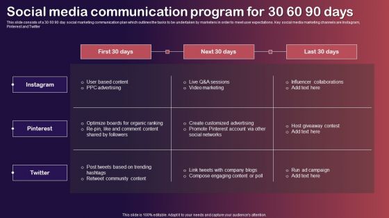 Social Media Communication Program For 30 60 90 Days Themes PDF Social Media Communication Program For 30 60 90 Days Themes PDF