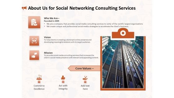 Social Media Consultancy About Us For Social Networking Consulting Services Structure PDF