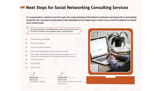 Social Media Consultancy Next Steps For Social Networking Consulting Services Sample PDF