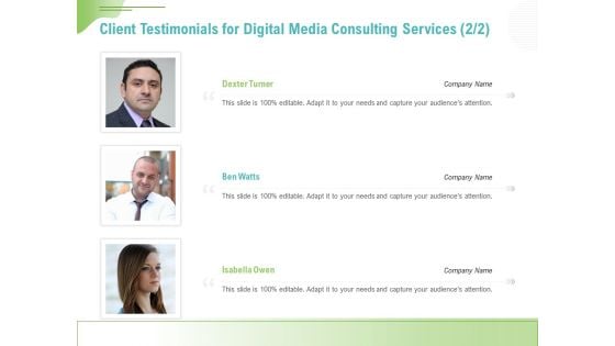 Social Media Consulting Client Testimonials For Digital Media Consulting Services Audience Diagrams PDF