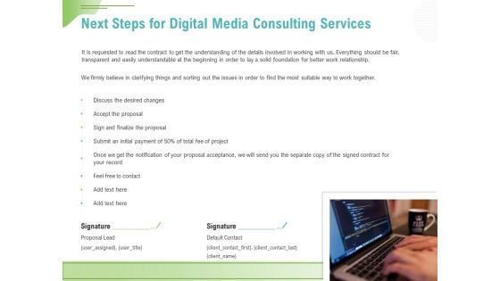 Social Media Consulting Next Steps For Digital Media Consulting Services Ppt Gallery Slide PDF Social Media Consulting Next Steps For Digital Media Consulting Services Ppt Gallery Slide PDF