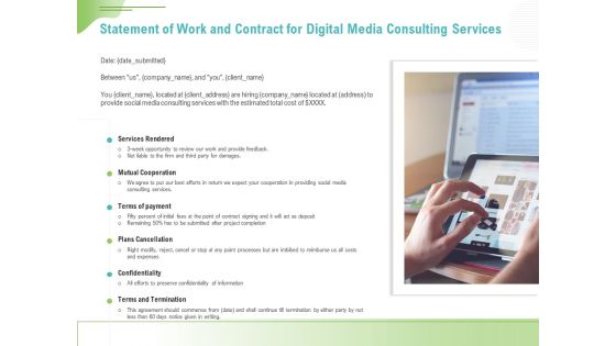 Social Media Consulting Statement Of Work And Contract For Digital Media Consulting Services Slides PDF