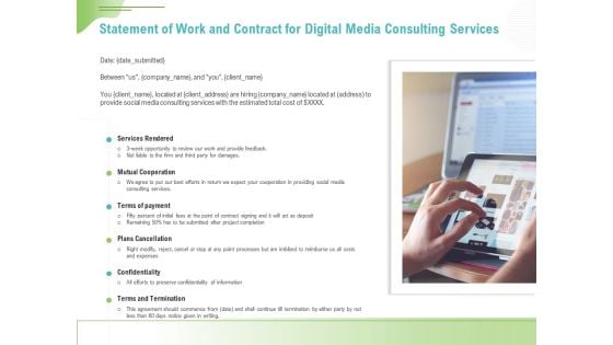 Social Media Consulting Statement Of Work And Contract For Digital Media Consulting Services Slides PDF