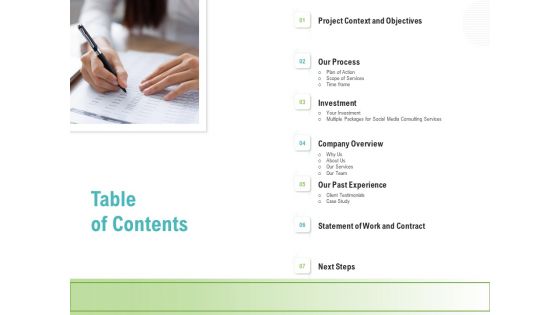 Social Media Consulting Table Of Contents Ppt File Slides PDF
