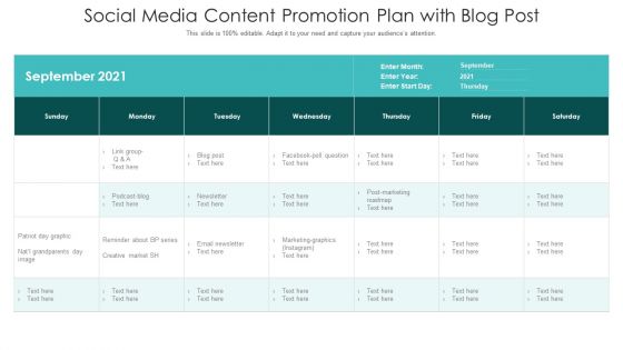 Social Media Content Promotion Plan With Blog Post Ppt PowerPoint Presentation Layouts Designs Download PDF