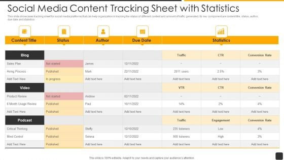 Social Media Content Tracking Sheet With Statistics Information PDF Social Media Content Tracking Sheet With Statistics Information PDF