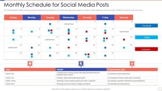 Social Media Engagement To Increase Customer Engagement Monthly Schedule For Social Media Posts Mockup PDF