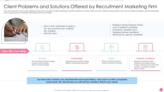 Social Media Hiring Approach Client Problems And Solutions Offered By Recruitment Marketing Firm Ideas PDF