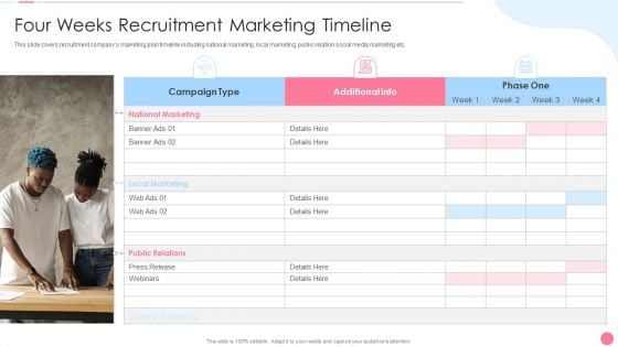 Social Media Hiring Approach Four Weeks Recruitment Marketing Timeline Icons PDF