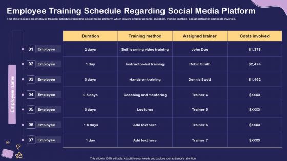 Social Media Hiring For Potential Candidate Employee Training Schedule Regarding Social Media Themes PDF