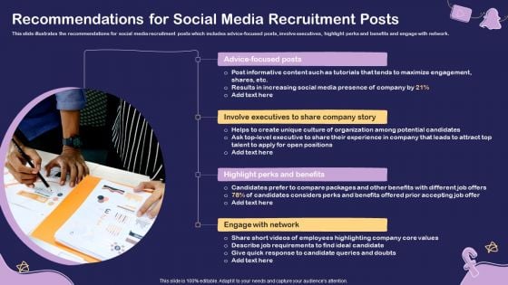 Social Media Hiring For Potential Candidate Recommendations For Social Media Recruitment Posts Elements PDF