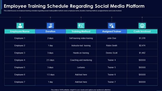 Social Media Hiring Strategic Procedure Employee Training Schedule Regarding Social Media Platform Structure PDF