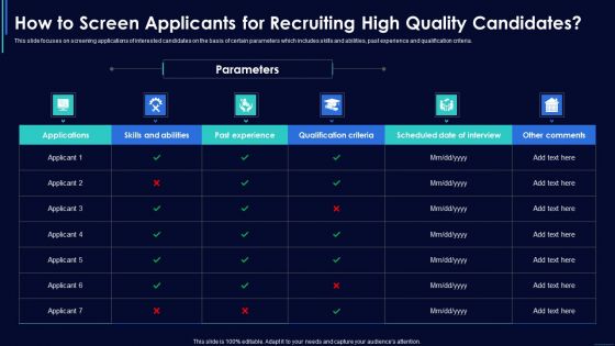 Social Media Hiring Strategic Procedure How To Screen Applicants For Recruiting High Quality Candidates Clipart PDF