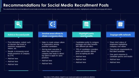 Social Media Hiring Strategic Procedure Recommendations For Social Media Recruitment Posts Themes PDF