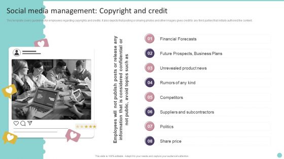 Social Media Management Copyright And Credit Playbook For Promoting Social Media Brands Elements PDF