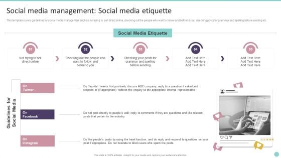 Social Media Management Social Media Etiquette Playbook For Promoting Social Media Brands Brochure PDF