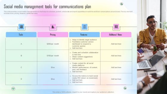 Social Media Management Tools For Communications Plan Ppt Styles Themes PDF