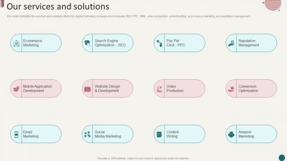 Social Media Marketing Company Profile Our Services And Solutions Ppt Graphics PDF Social Media Marketing Company Profile Our Services And Solutions Ppt Graphics PDF