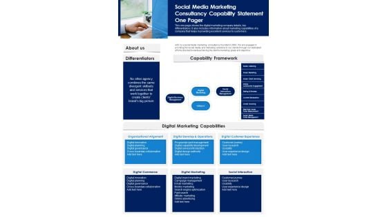 Social Media Marketing Consultancy Capability Statement One Pager PDF Document PPT Template